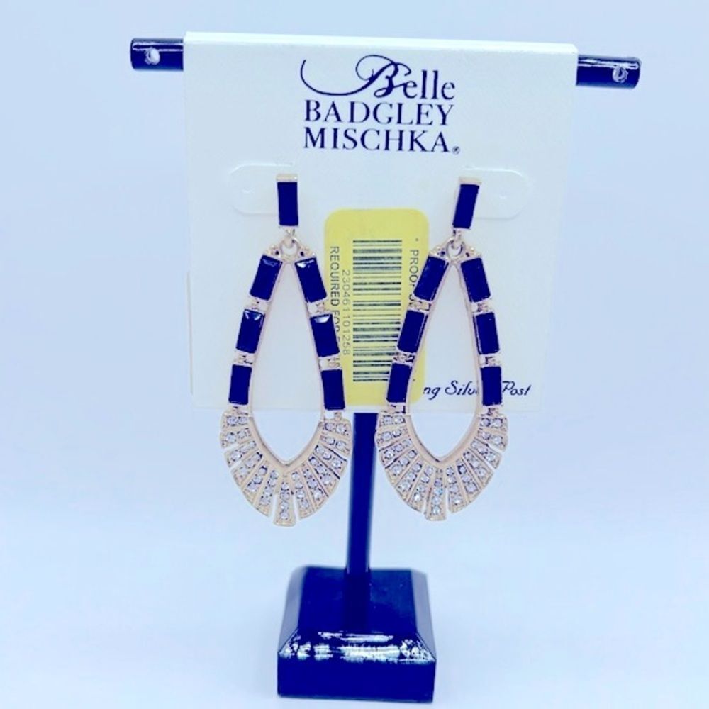 Belle Badgley Mischka Post Back Rhinestone Drop Statement Earrings NWT